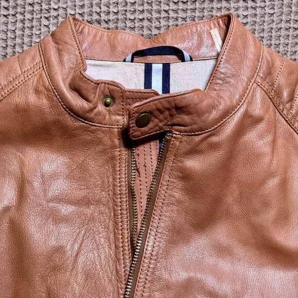 Cole Haan Men’s Tan Leather Moto Jacket Size L - Picture 4 of 9